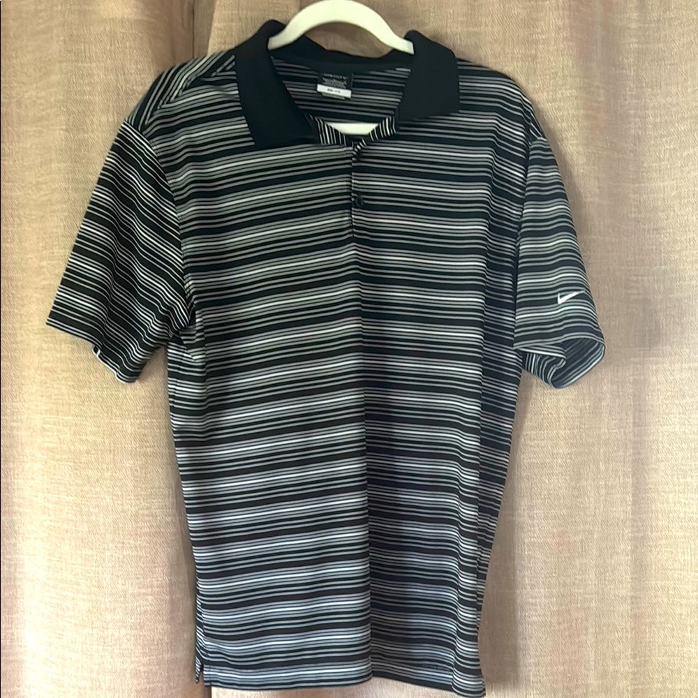 Nike Black and White Polo Shirt Classic Stripes